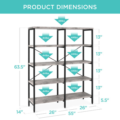 Industrial Bookshelf for Living Room, Walkway w/ Elevated Design - 55in