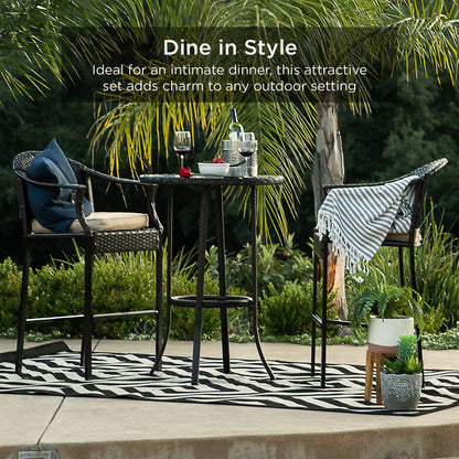 3-Piece Outdoor Bistro Wicker Table Bar Set w/ Bar Stools, Footrests