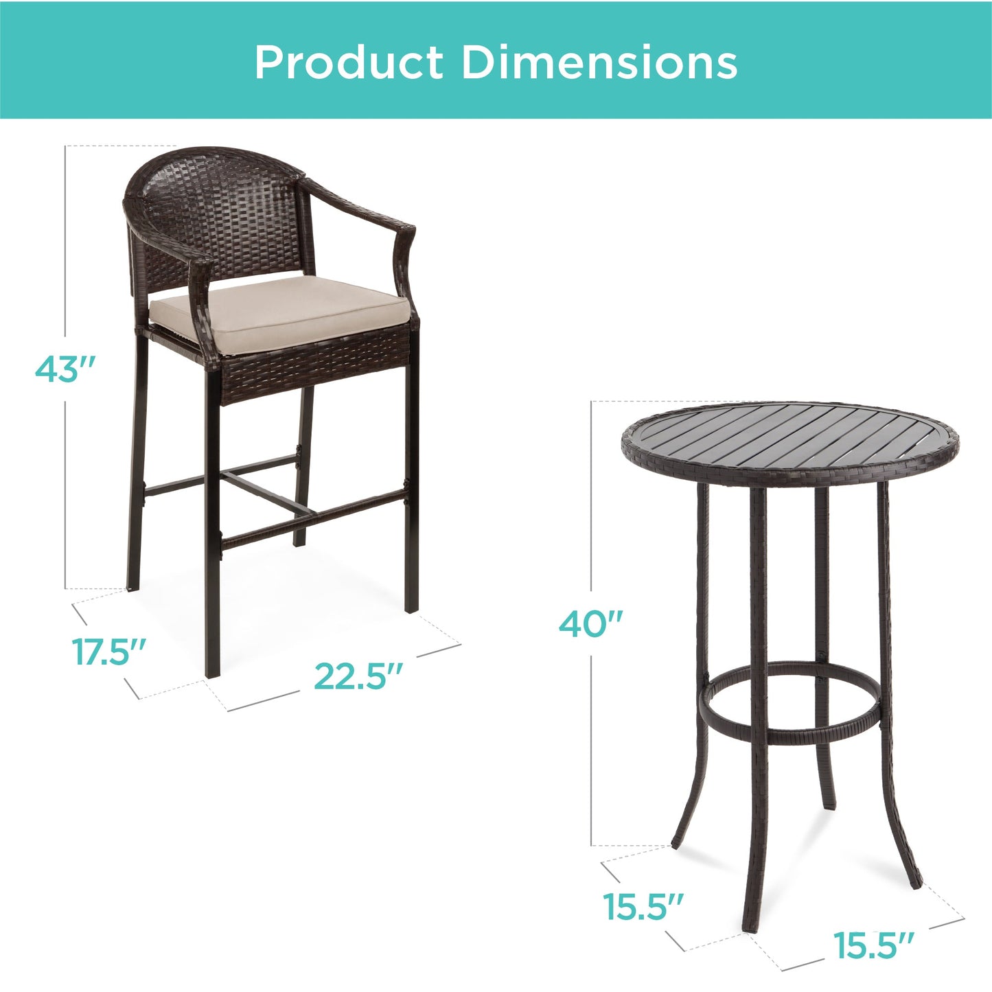 3-Piece Outdoor Bistro Wicker Table Bar Set w/ Bar Stools, Footrests