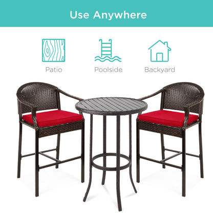 3-Piece Outdoor Bistro Wicker Table Bar Set w/ Bar Stools, Footrests