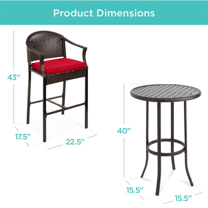 3-Piece Outdoor Bistro Wicker Table Bar Set w/ Bar Stools, Footrests