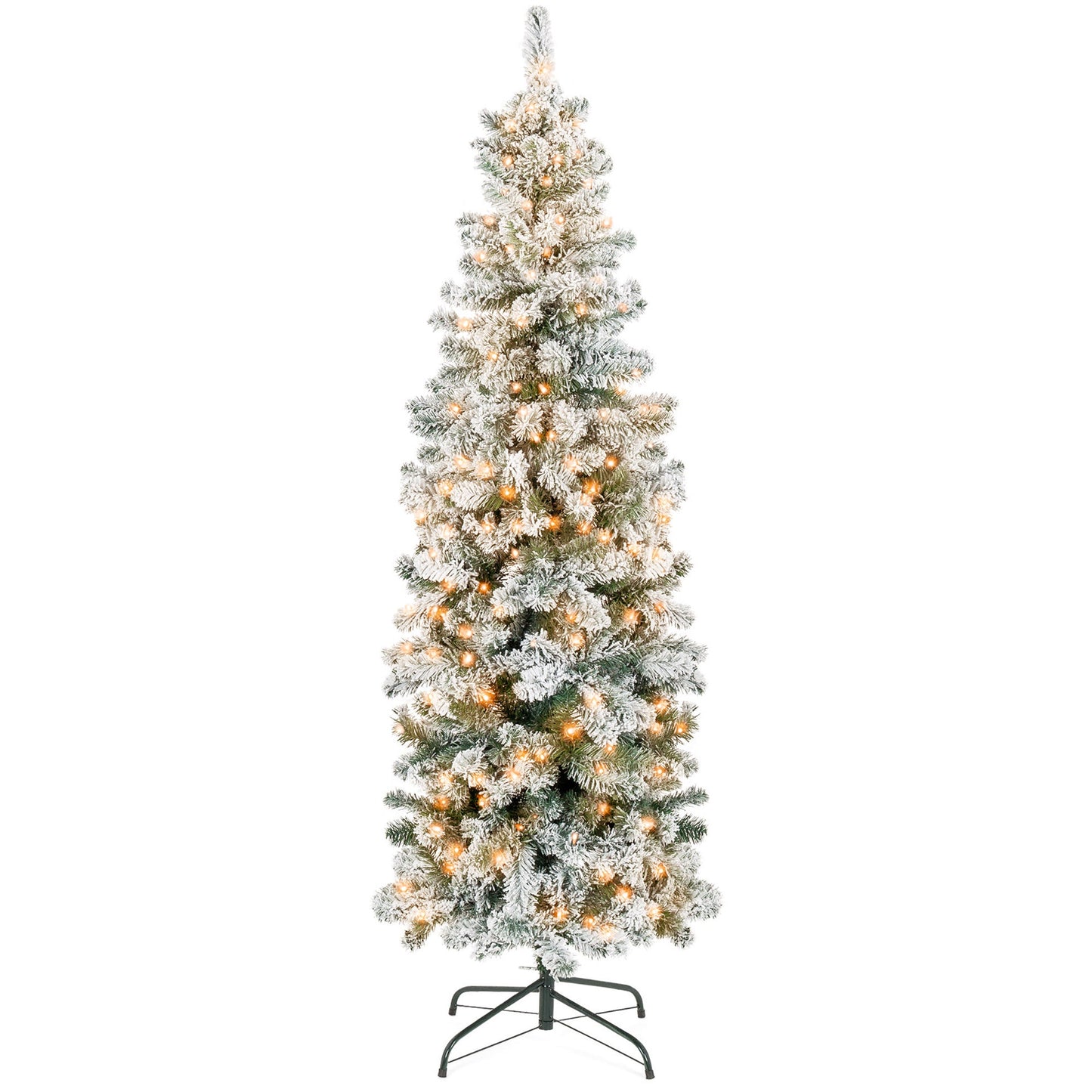 Pre-Lit Snow Flocked Artificial Pencil Christmas Tree