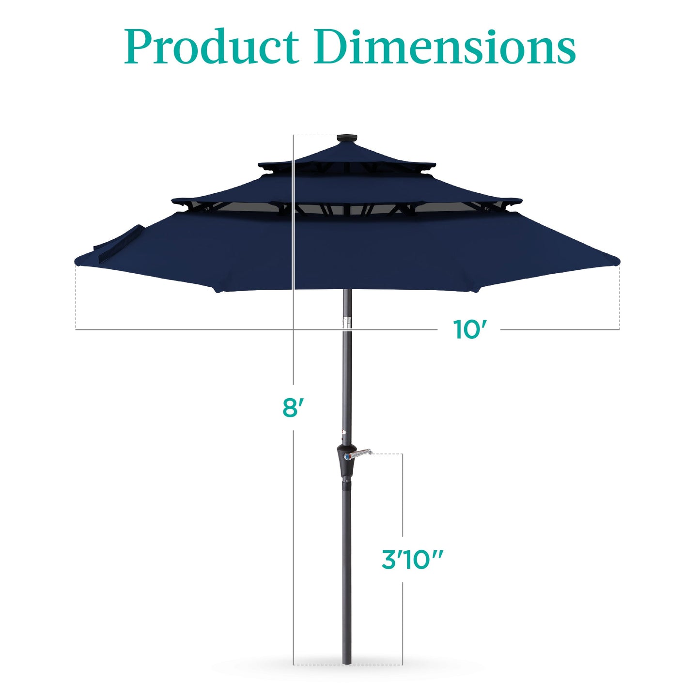 3-Tier Solar Patio Umbrella w/ LED Lights, Tilt Adjustment, Crank - 10ft