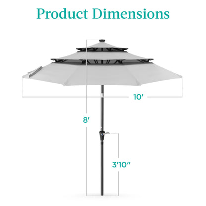 3-Tier Solar Patio Umbrella w/ LED Lights, Tilt Adjustment, Crank - 10ft