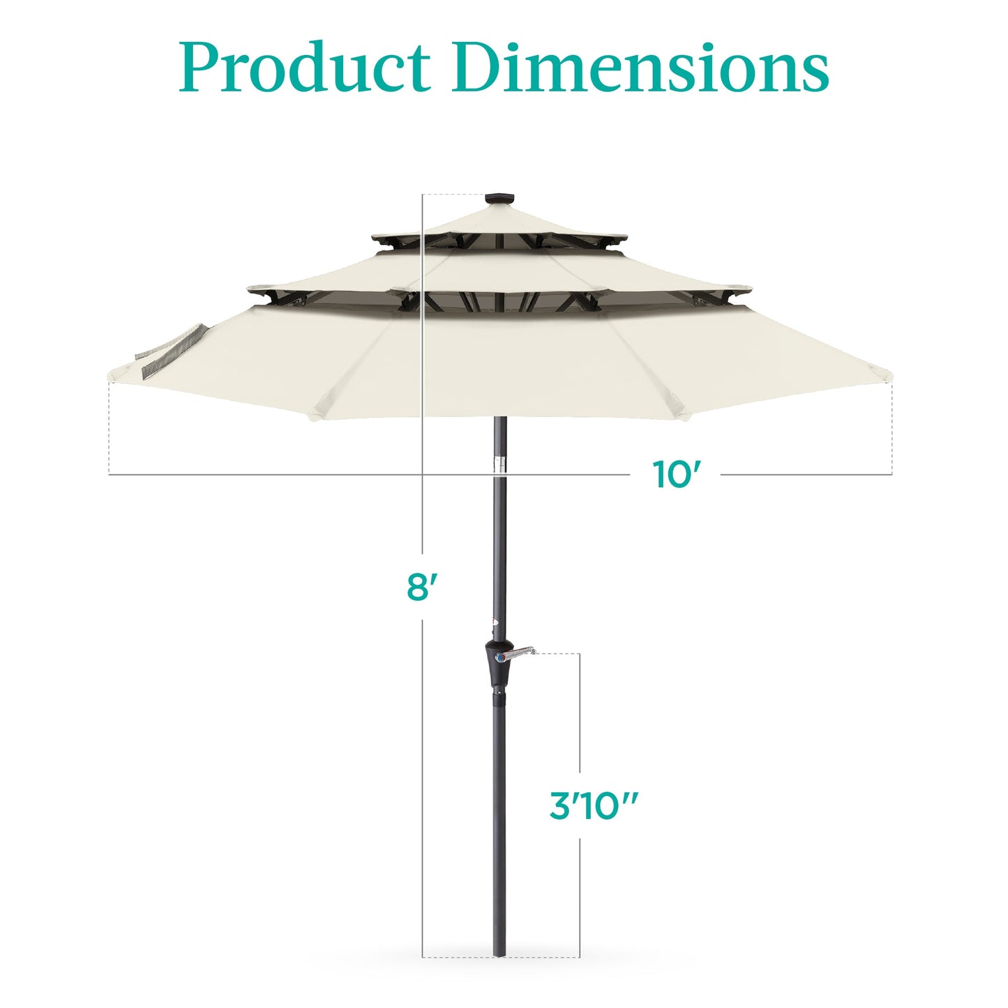 3-Tier Solar Patio Umbrella w/ LED Lights, Tilt Adjustment, Crank - 10ft