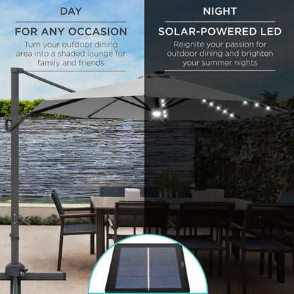 360-Degree Solar LED Cantilever Offset Patio Umbrella w/ Tilt - 10ft