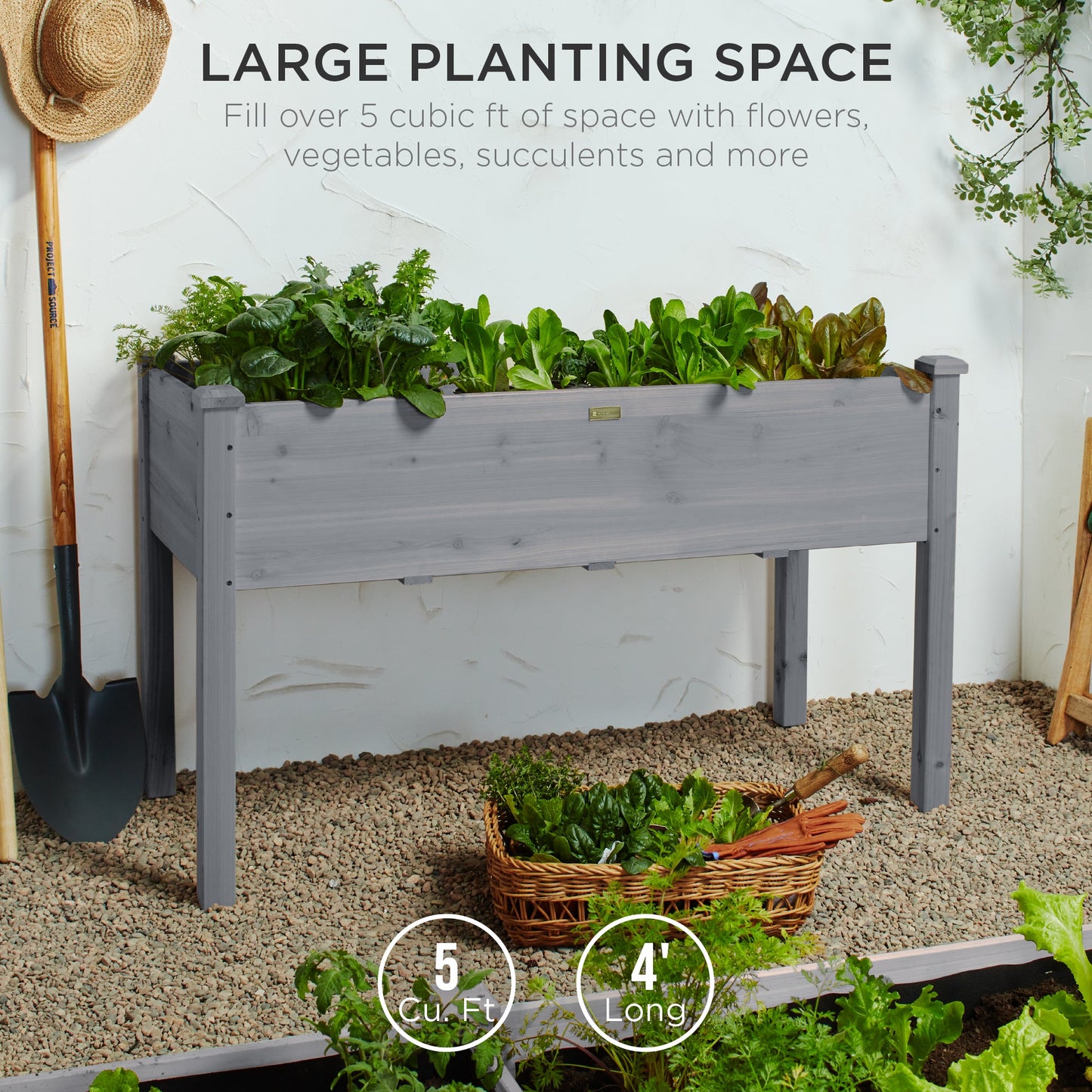 Raised Garden Bed, Elevated Wooden Planter Box w/ Foot Caps - 48x24x30in