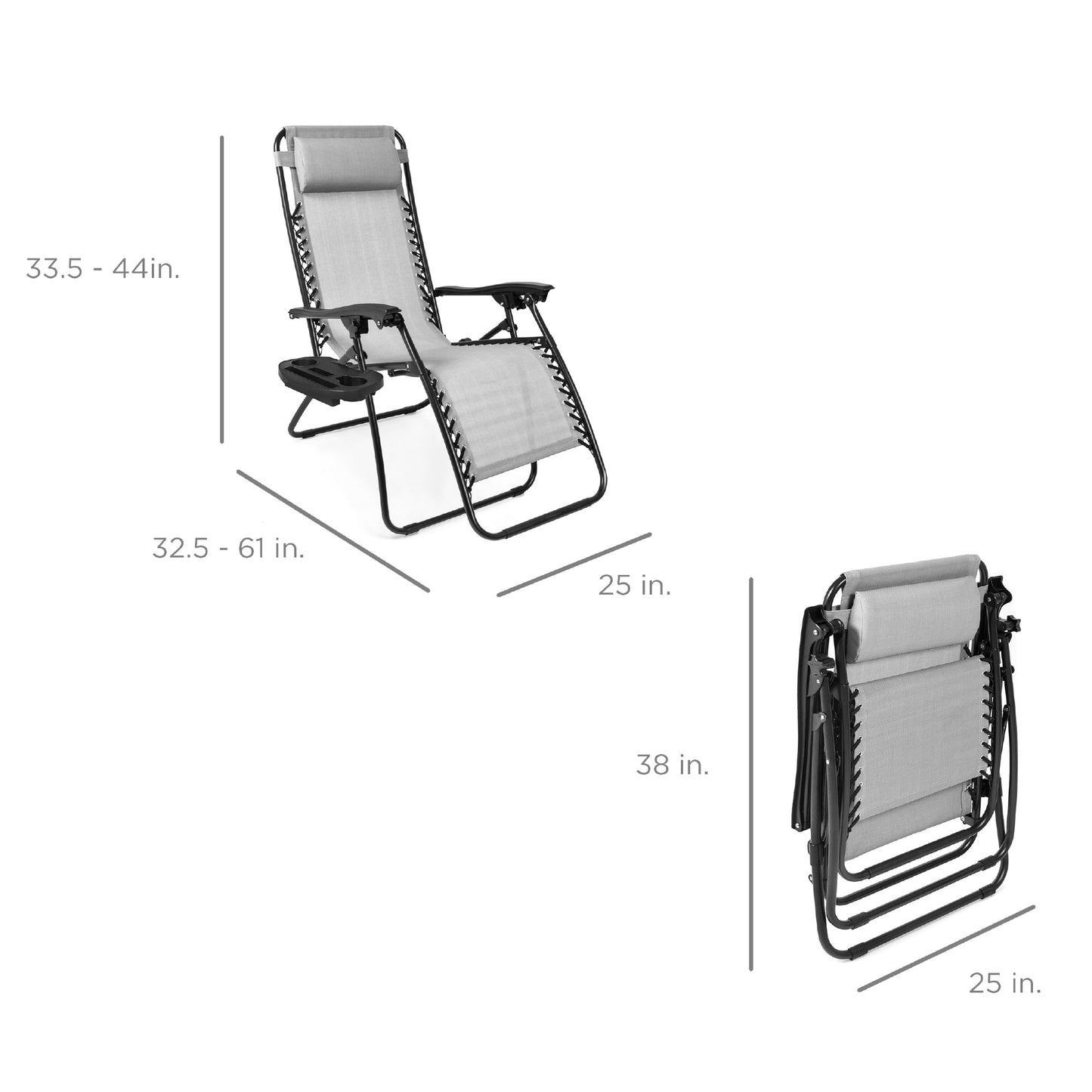 Set of 2 Adjustable Zero Gravity Patio Chair Recliners w/ Cup Holders