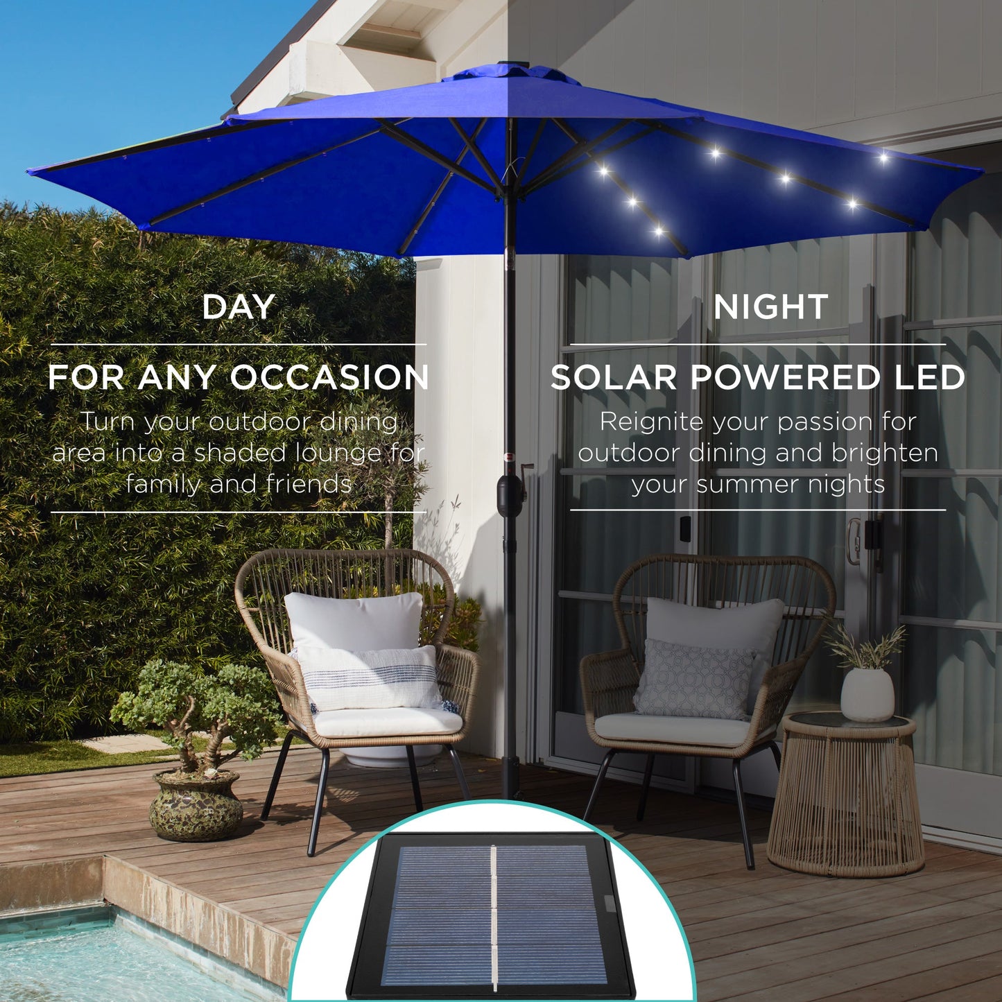 Solar LED Lighted Patio Umbrella w/ Tilt Adjustment, UV-Resistance - 10ft