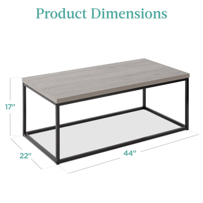 44in Modern Industrial Rectangular Wood Grain Coffee Table w/ Metal Frame