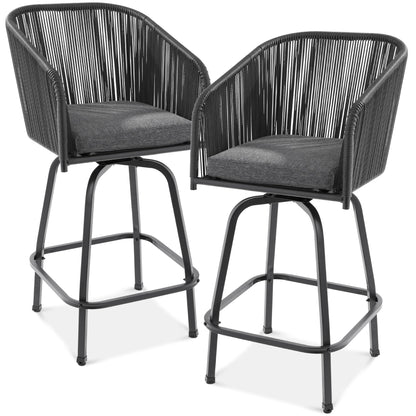 Set of 2 Woven Wicker Swivel Barstools w/ 360 Rotation, Steel Frame