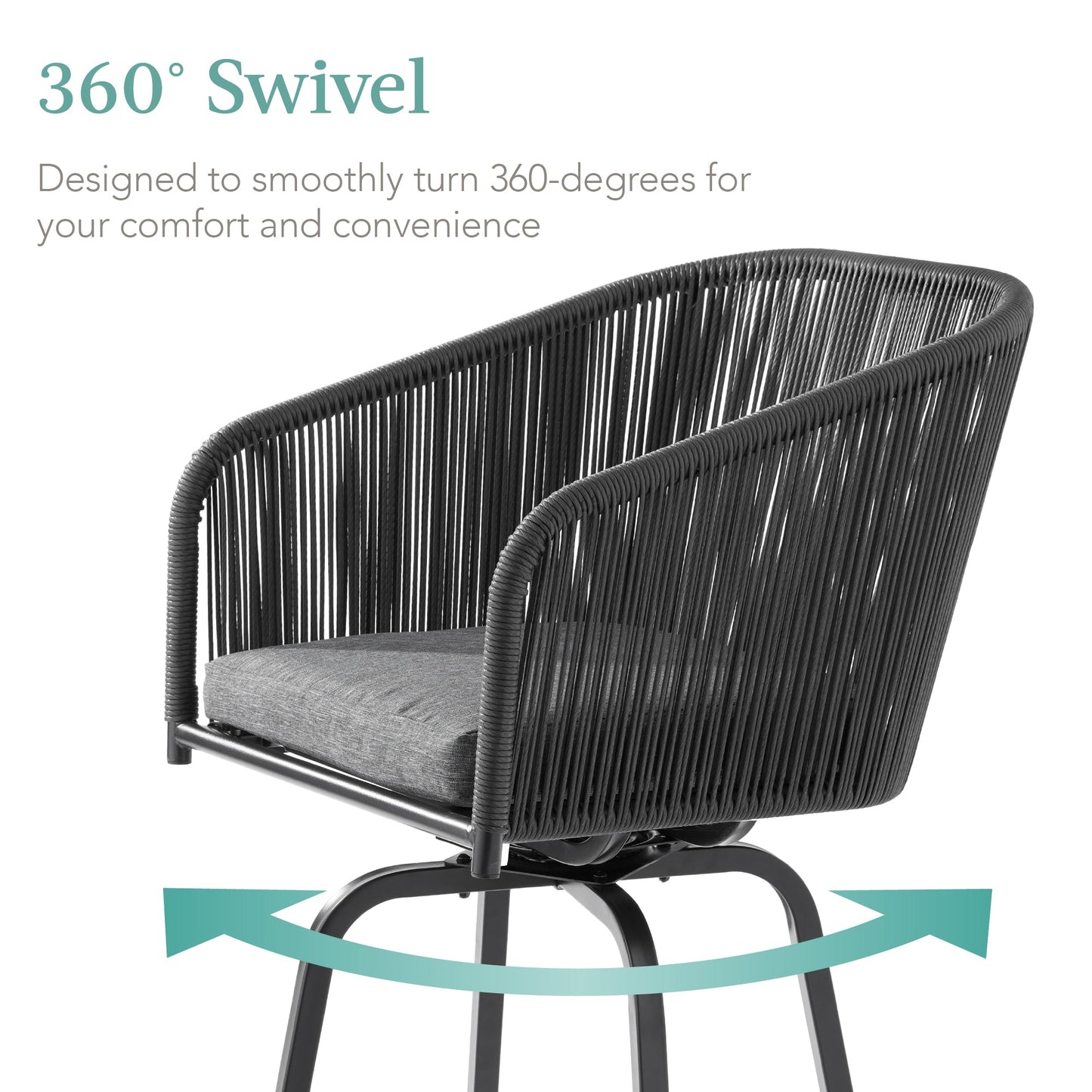 Set of 2 Woven Wicker Swivel Barstools w/ 360 Rotation, Steel Frame