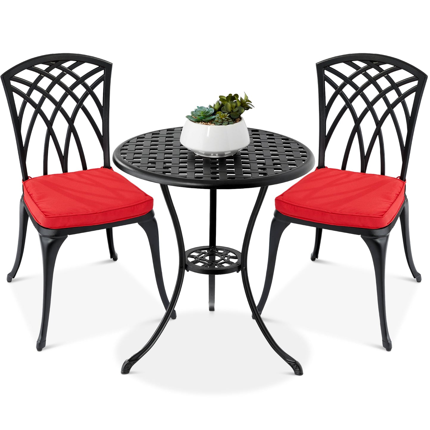 3-Piece Patio Bistro Set w/ Umbrella Hole, 2 Chairs, Polyester Cushions