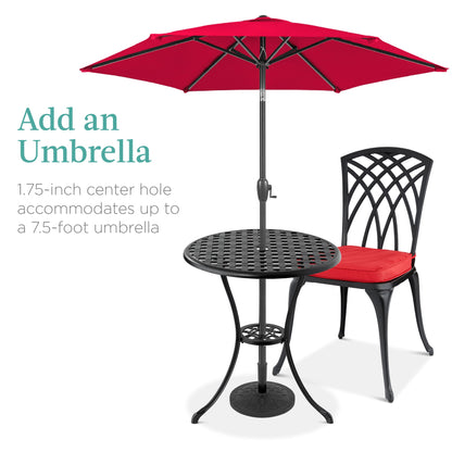 3-Piece Patio Bistro Set w/ Umbrella Hole, 2 Chairs, Polyester Cushions