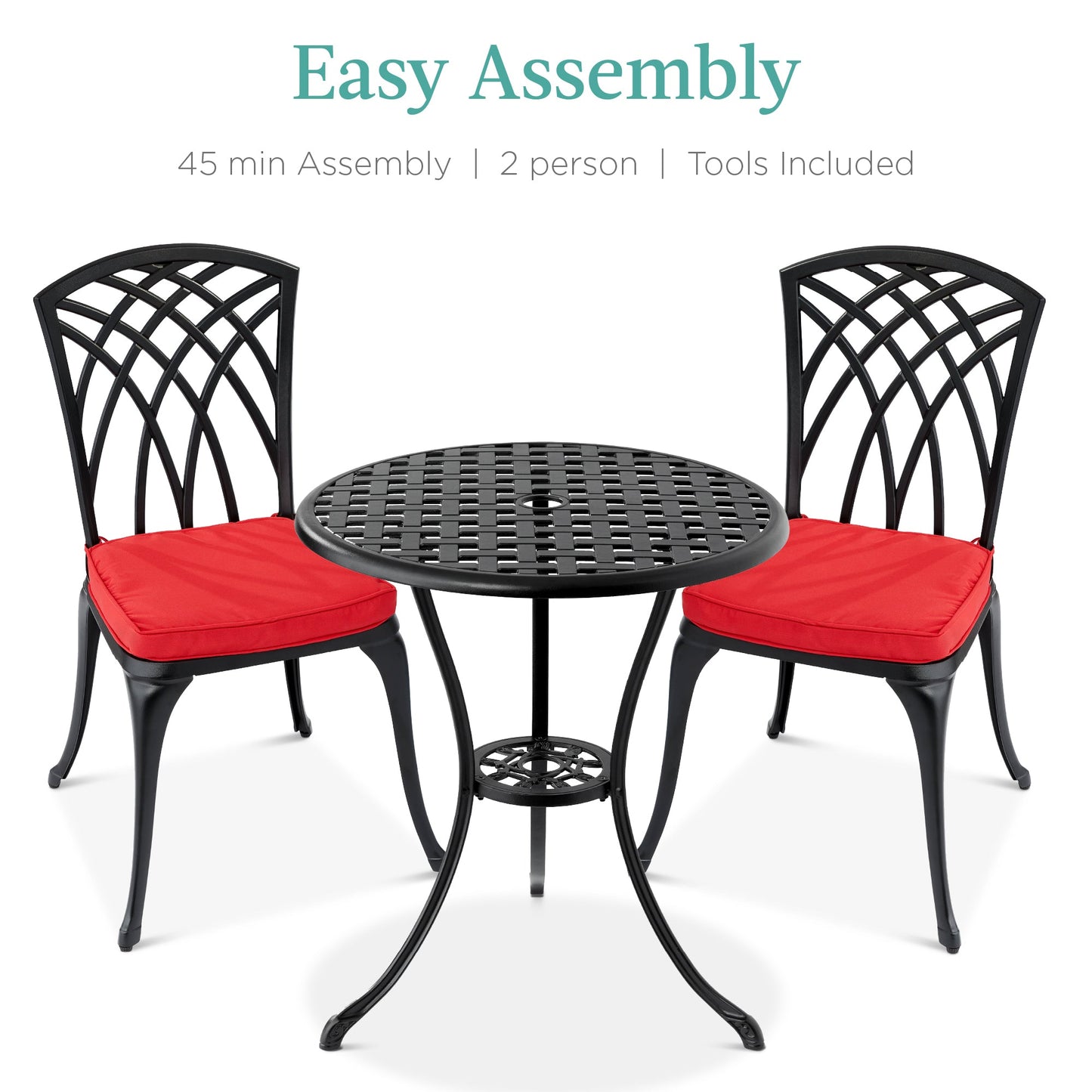 3-Piece Patio Bistro Set w/ Umbrella Hole, 2 Chairs, Polyester Cushions