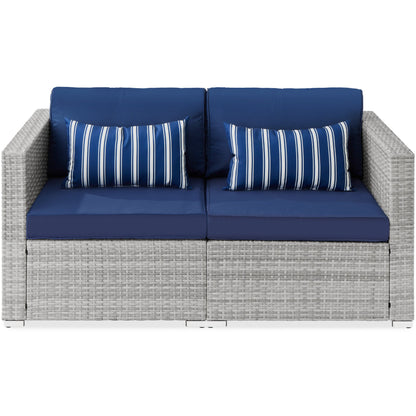 2-Person Outdoor Patio Loveseat Sofa Couch w/ 2 Accent Pillows