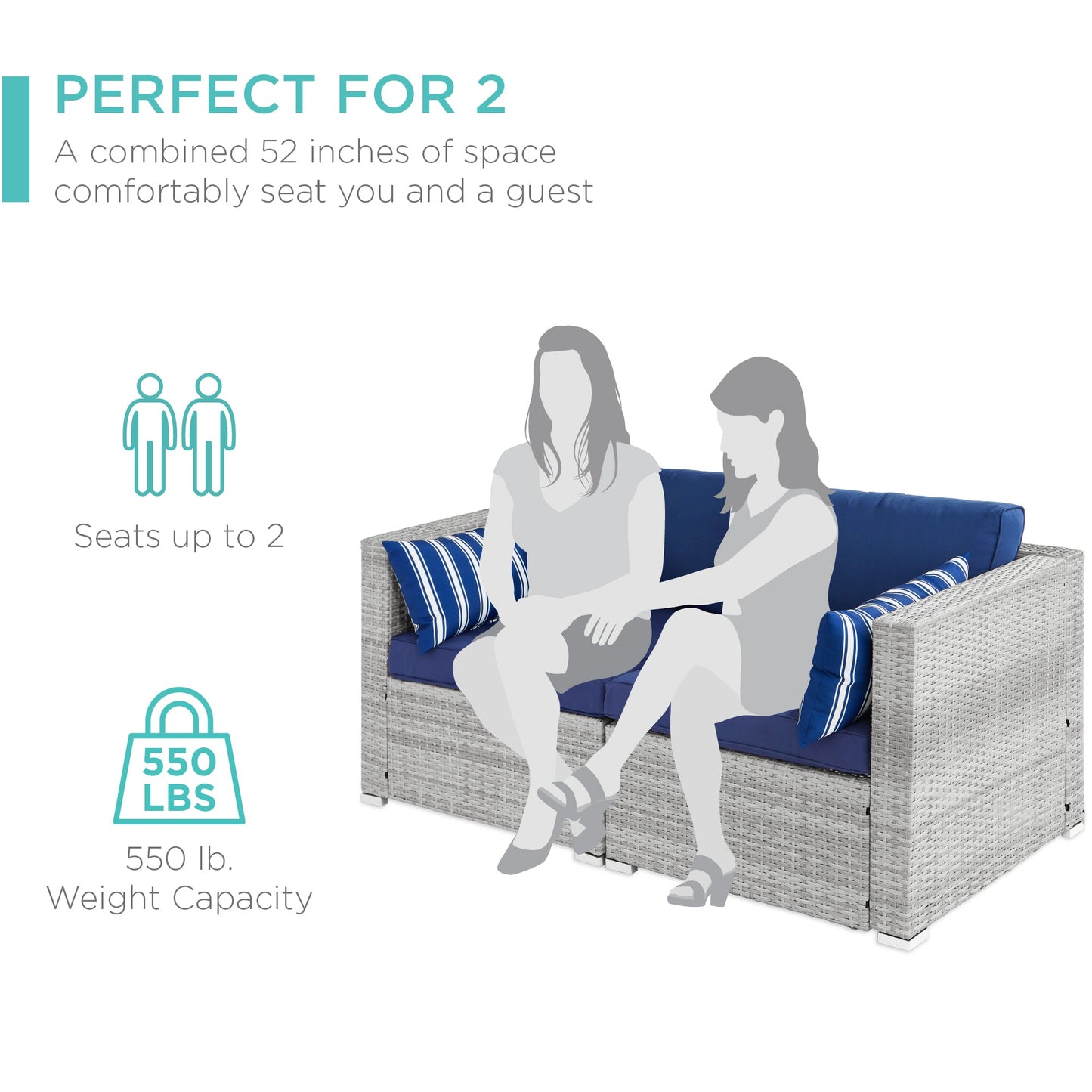 2-Person Outdoor Patio Loveseat Sofa Couch w/ 2 Accent Pillows