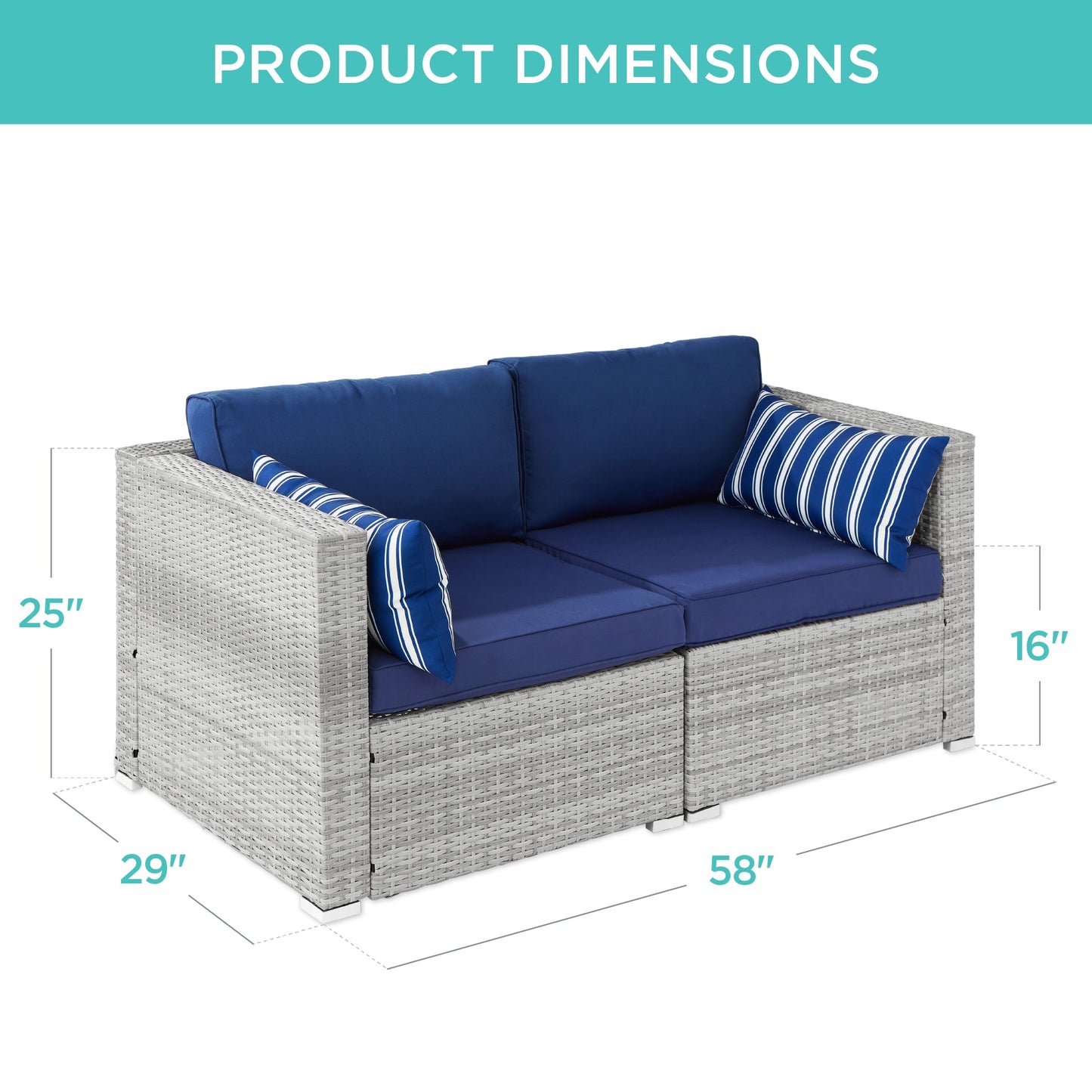 2-Person Outdoor Patio Loveseat Sofa Couch w/ 2 Accent Pillows