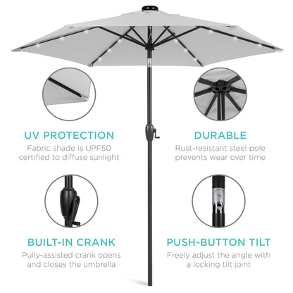 Outdoor Solar Patio Umbrella w/ Push Button Tilt, Crank Lift - 7.5ft