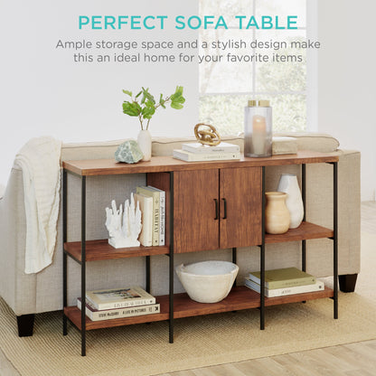 3-Tier Shelf Console Table w/ Cabinet, Non-Scratching Feet - 55in