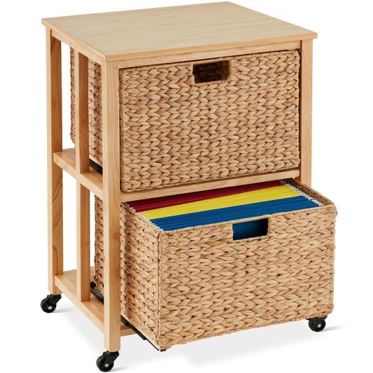 Vertical Rolling File Cabinet w/ Rubberwood Frame, Locking Caster Wheels