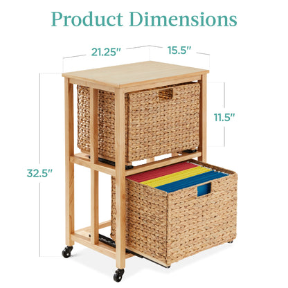 Vertical Rolling File Cabinet w/ Rubberwood Frame, Locking Caster Wheels