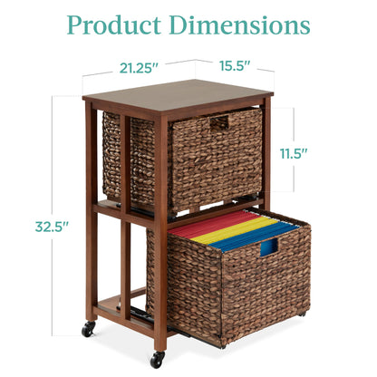 Vertical Rolling File Cabinet w/ Rubberwood Frame, Locking Caster Wheels