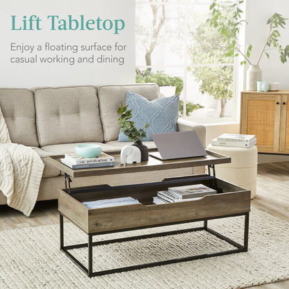 Lift Top Coffee Table w/ Tray Edge Tabletop, Wood-Grain Finish - 44in