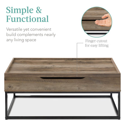 Lift Top Coffee Table w/ Tray Edge Tabletop, Wood-Grain Finish - 44in