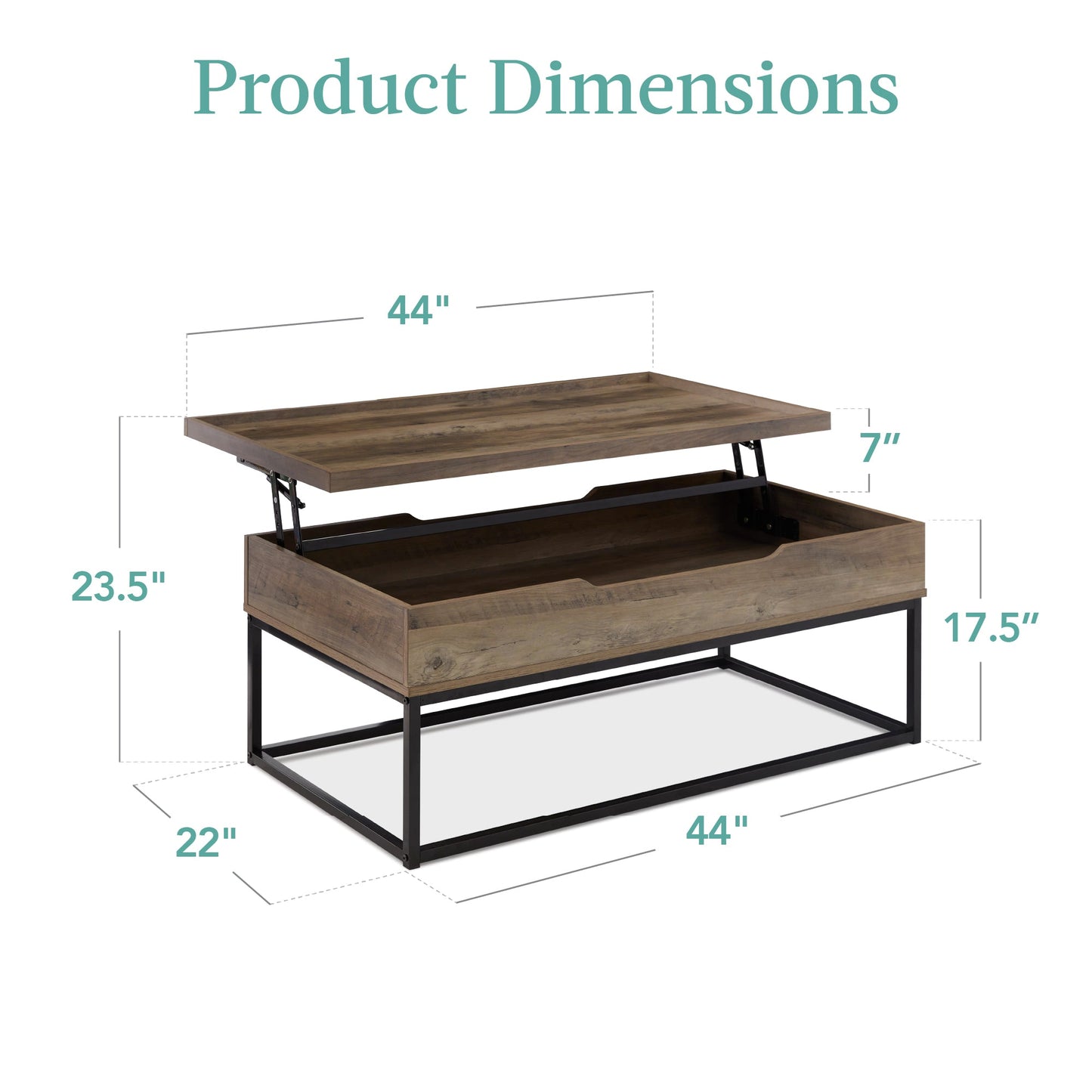 Lift Top Coffee Table w/ Tray Edge Tabletop, Wood-Grain Finish - 44in