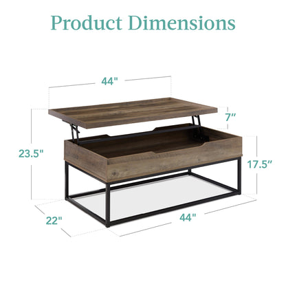 Lift Top Coffee Table w/ Tray Edge Tabletop, Wood-Grain Finish - 44in