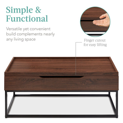 Lift Top Coffee Table w/ Tray Edge Tabletop, Wood-Grain Finish - 44in