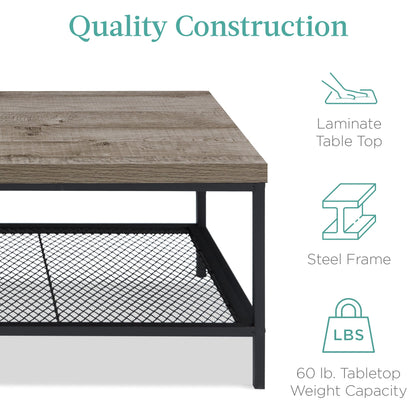 2-Tier Modern Coffee Table Industrial Rectangular Accent w/ Shelf - 44in