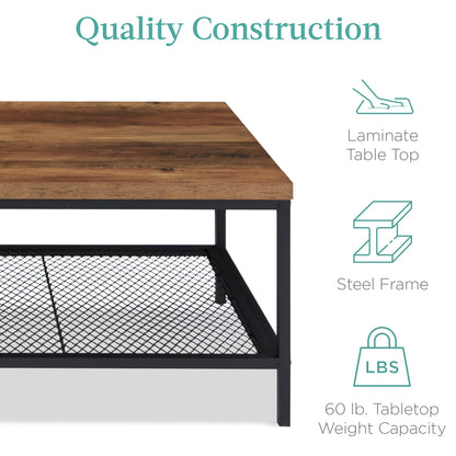 2-Tier Modern Coffee Table Industrial Rectangular Accent w/ Shelf - 44in