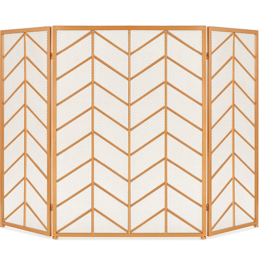 3-Panel Iron Chevron Fireplace Screen w/ Handles - 52x31in