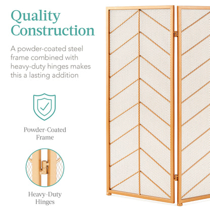 3-Panel Iron Chevron Fireplace Screen w/ Handles - 52x31in