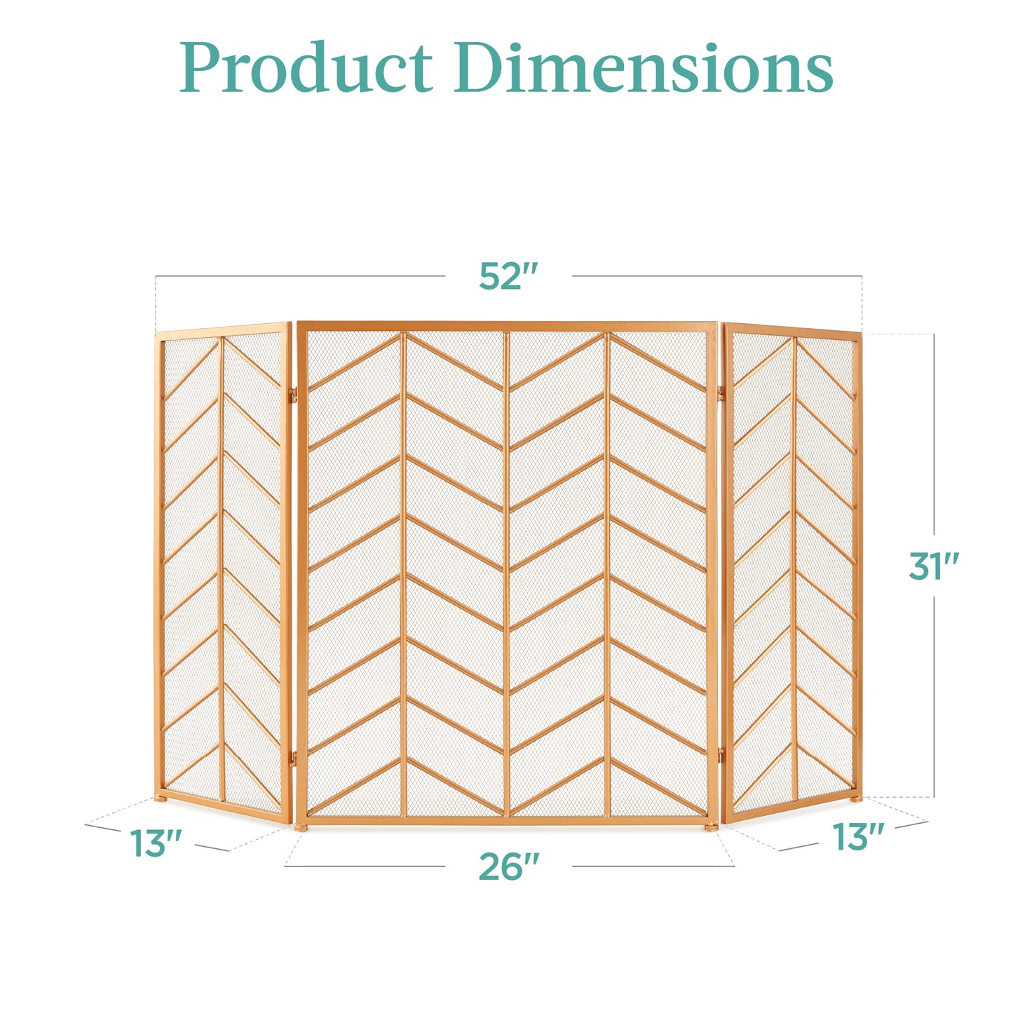 3-Panel Iron Chevron Fireplace Screen w/ Handles - 52x31in