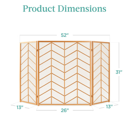 3-Panel Iron Chevron Fireplace Screen w/ Handles - 52x31in