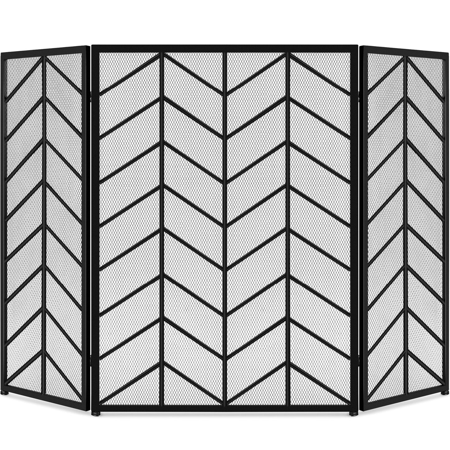 3-Panel Iron Chevron Fireplace Screen w/ Handles - 52x31in