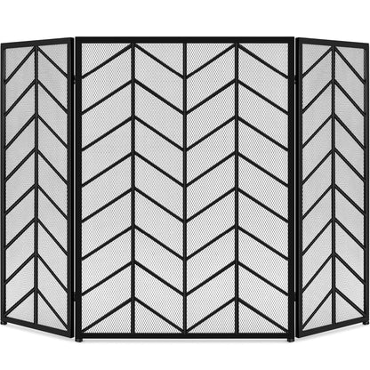 3-Panel Iron Chevron Fireplace Screen w/ Handles - 52x31in