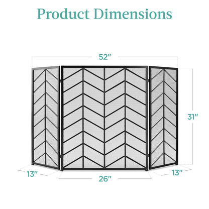 3-Panel Iron Chevron Fireplace Screen w/ Handles - 52x31in