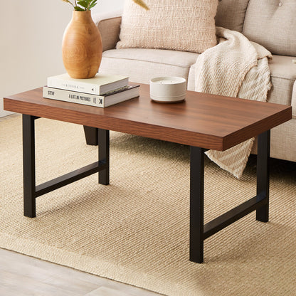 Modern Butcher Block Top Rectangular Coffee Table w/ Metal Legs - 44in