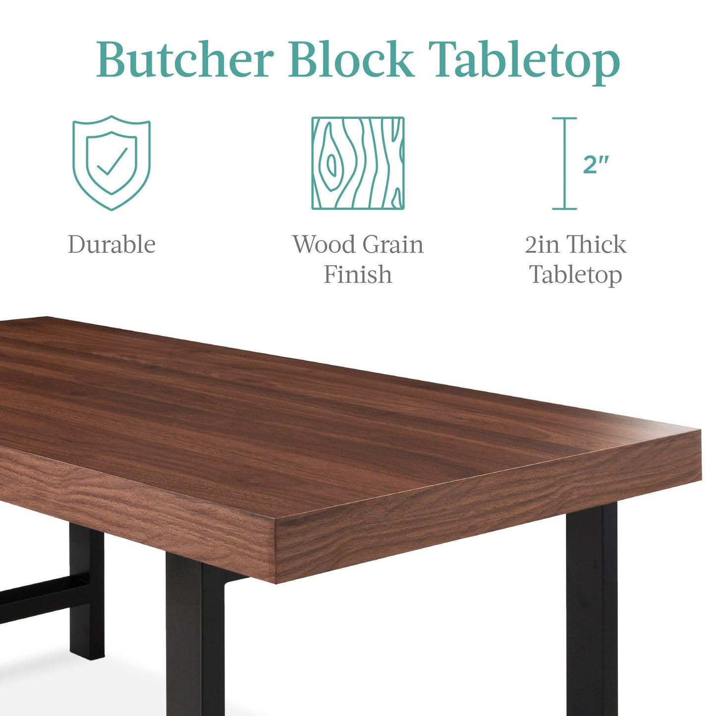 Modern Butcher Block Top Rectangular Coffee Table w/ Metal Legs - 44in