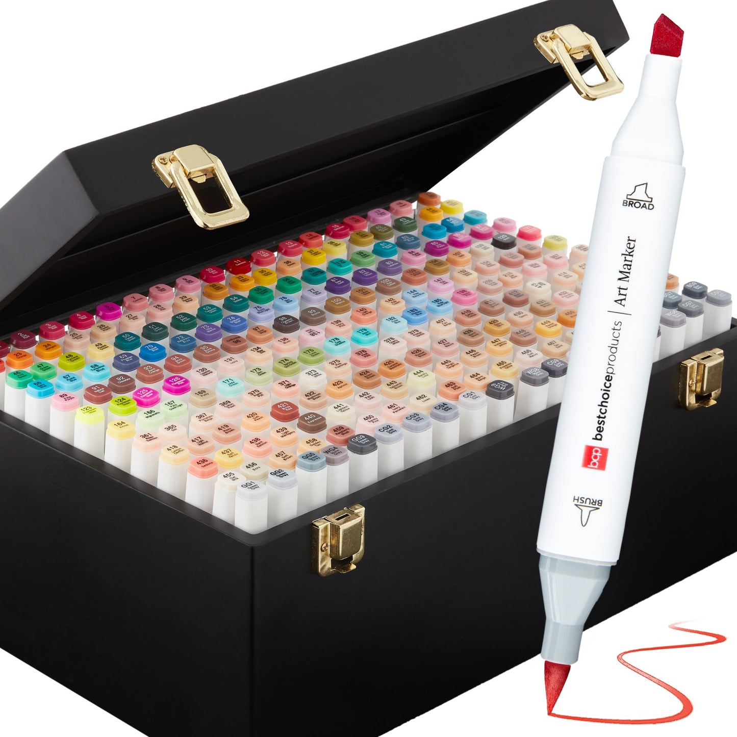 Alcohol-Based Marker Pen Kit w/ Brush & Chisel Tip, Carrying Case - 228ct