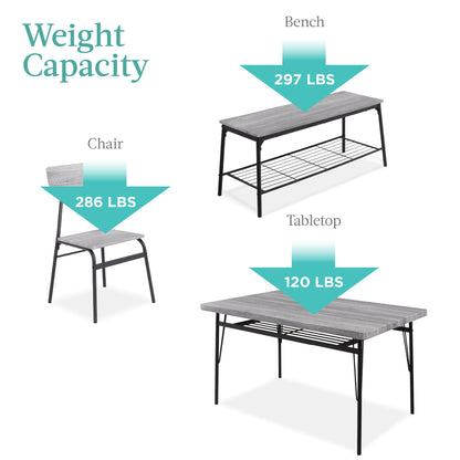 6-Piece Modern Dining Set w/ Storage Racks, Table, Bench, 4 Chairs - 55in