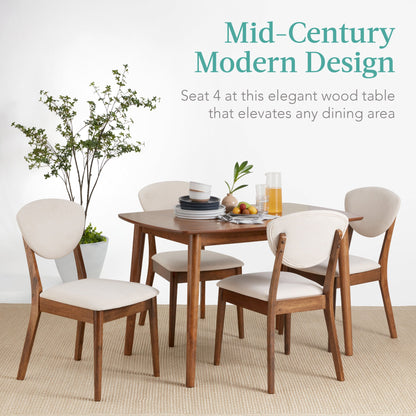 5-Piece Wooden Mid-Century Modern Dining Set w/ 4 Chairs, Padded Seat & Back