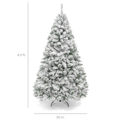 Premium Snow Flocked Artificial Pine Christmas Tree w/ Foldable Metal Base