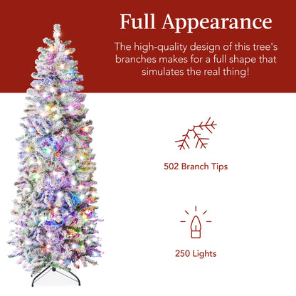 Pre-Lit Snow Flocked Artificial Pencil Christmas Tree w/ Multicolor Lights