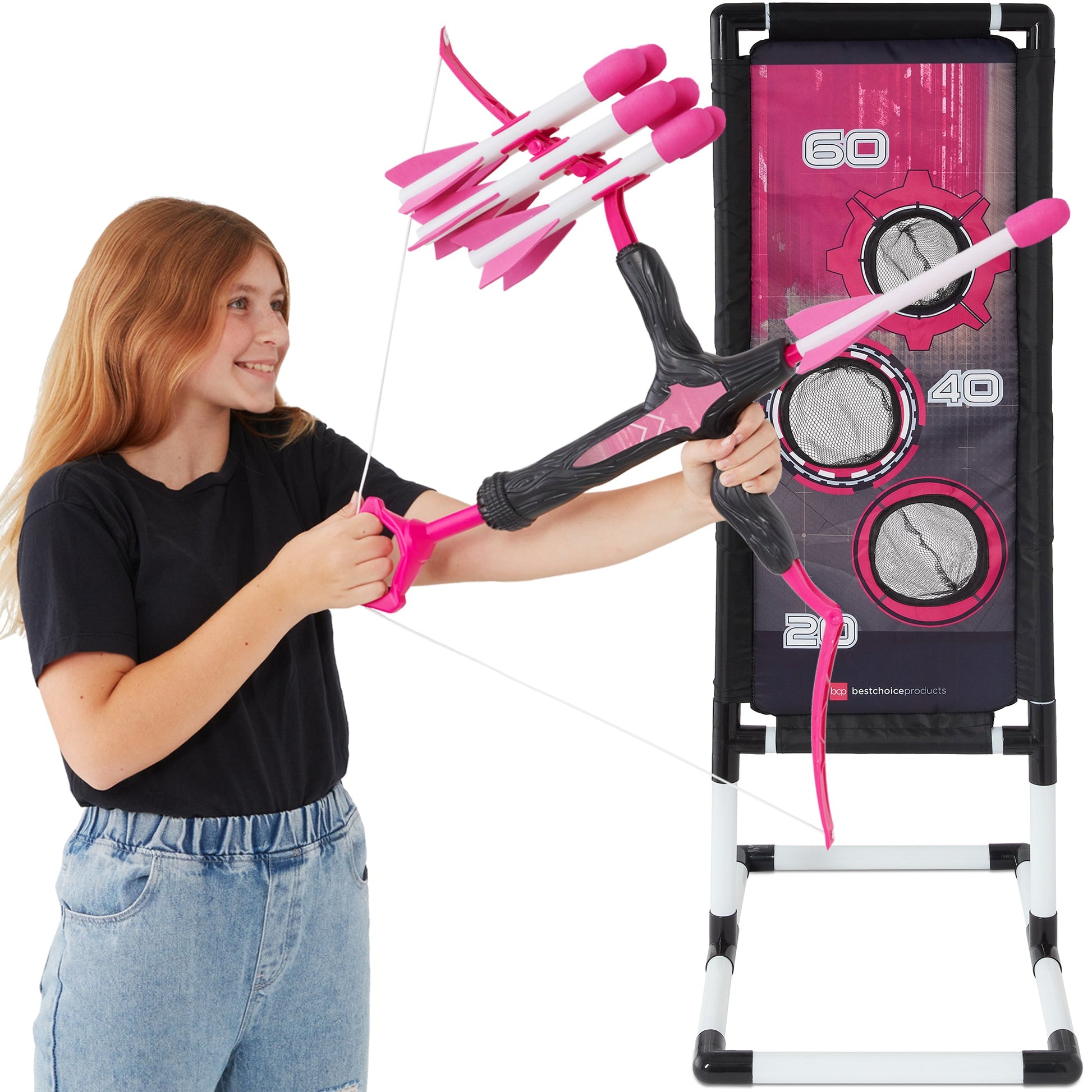 Kids Bow & Arrow Set, Children's Play Archery Toy w/ Target Stand