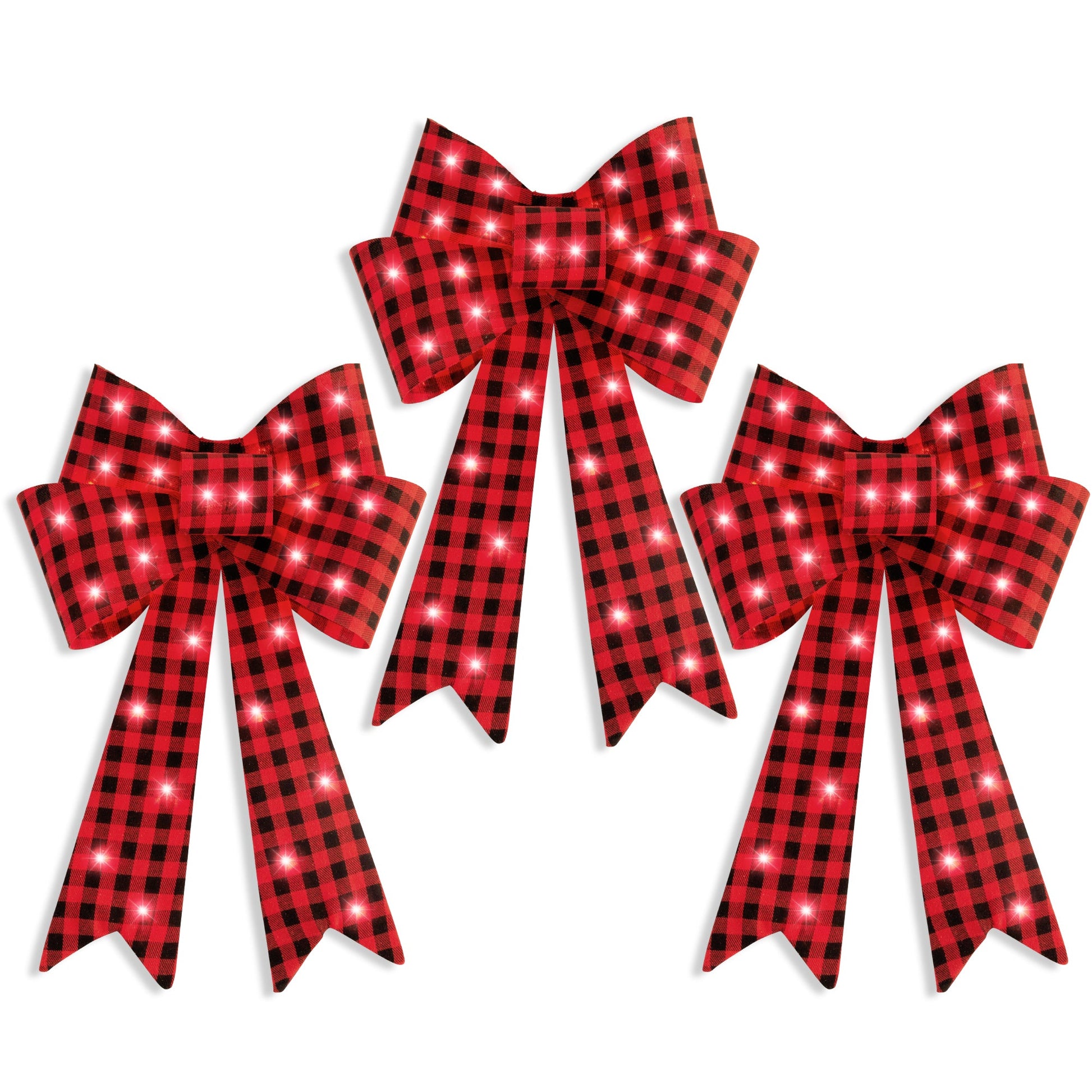 Set of 3 Pre-Lit Christmas Bow Decoration, LED Holiday Decor w/ 8 Functions